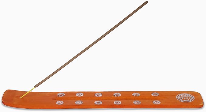 Bless-International Traditional-Handmade-Burner Wooden-Incense-Stick-Holder Ash-Catcher-Stand for-Aromatherapy-Meditation-Yoga (Orange, The Energy) 10 Inches, Pack of 1