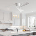 52 Inch White Flush Mount Ceiling Fan with Remote, No Light | Modern low-profile, heat-resistant ABS blades, quiet reversible 6-speed DC motor for balcony, living room, bedroom
