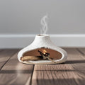 Holder Incense Burner-Mini Ceramic Fireplace,Handmade Smudge,with Chimney,for Sage,Palo Santo,Aromatic Ash Tray for Home Decor, Anxiety Relief & Valentine's Day Meditation Gifts for Women (Off-White)
