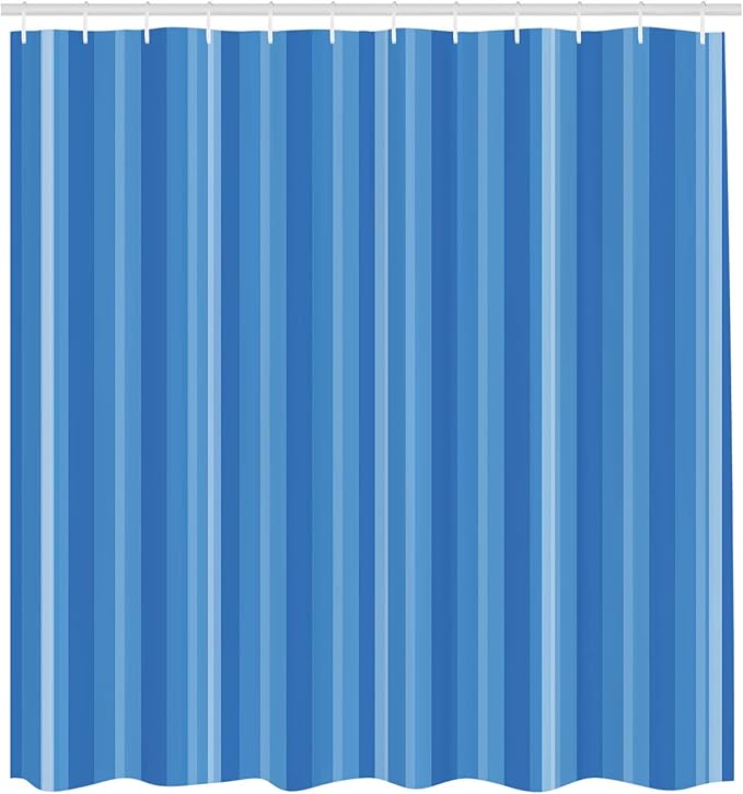 Ambesonne Stripes Shower Curtain, Abstract Ocean Inspired Palette Lines Geometrical Image Illustration, Cloth Fabric Bathroom Decor Set with Hooks, 70" Long, Sky Blue