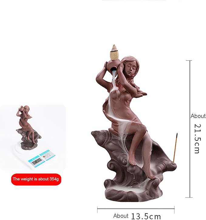 LISAY Mermaid Waterfall Incense Burner Backflow Ceramic Incense Holder Handmade Purple Sands Incense Sticks Censer for Home Decor Yoga Craftwork Figurine (Type B), 9.5*14.8cm13.5*21.5cm