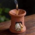 MOUGIGI 2 in 1 Incense Burner, Palo Santo Holder, Chiminea Smudging Bowl with Palo/Sage Storage Space, Handcrafted Ceramic, for Spiritual Meditation, Zen Altar and Home Décor, Perfect for Rituals