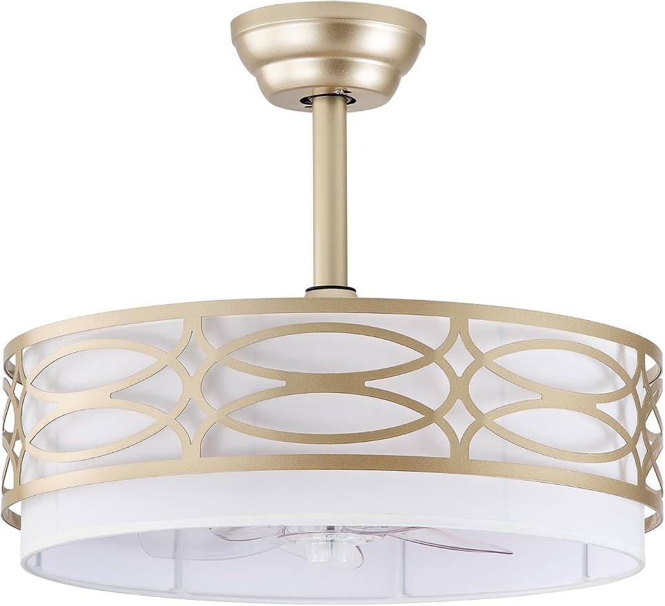 20" Gold Boho Ceiling Fan with Light, Caged Fandelier Ceiling Fans with Lights Remote Control with 6 Speeds for Bedroom, Living Room, Nursery