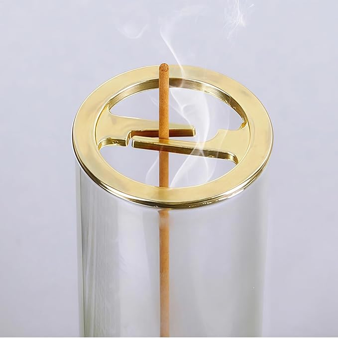 Glass Incense Holder,Incense Burner for Sticks with Ash Catcher- Anti-Ash Mess-Free, for Meditation, Yoga, Spa, Home Decor & Gift (Golden Clamp)