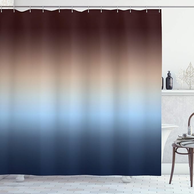 Ambesonne Ombre Shower Curtain, Arrangement with Gradual Color Change Modern Ornamentation Abstract Illustration, Cloth Fabric Bathroom Decor Set with Hooks, 69" W x 75" L, Blue and Brown