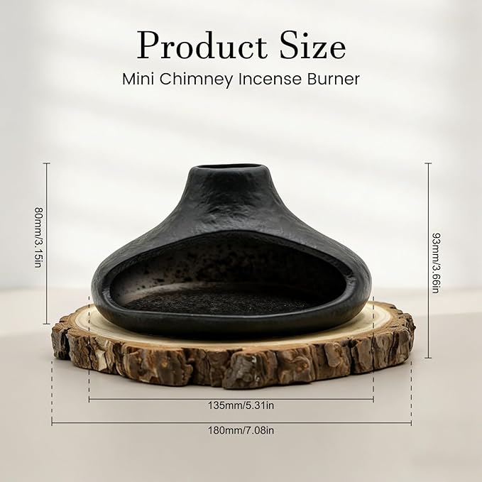 Palo Santo Holder Ceramic Incense Burner - Ash Catcher for Palo-Santo Sticks, Sage Bundles, Incense Cones, Fireplace Style Smudge Bowl for Meditation Yoga Home Decor - Black