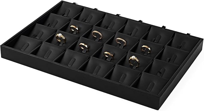 Oirlv Leather Ring Display Tray Black | Cushioned Holders Protect Rings, Perfect for Collection Display