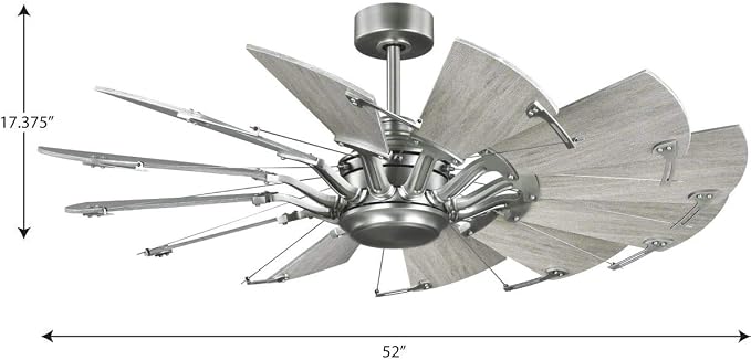 Progress Lighting Springer Collection DC Motor Farmhouse Windmill Ceiling Fan, Antique Nickel, 12-Blade (52" W x 17-3/8" H) P250065-081
