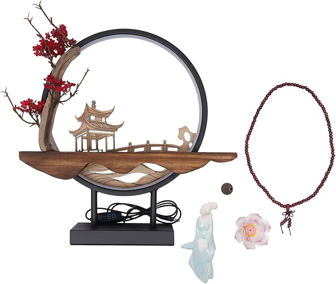 TFCFL Backflow Incense Holder with LED Light Ring, Chinese Style Handmade Flower Censer Incense Burner Home Decor Aromatherapy Ornament Incense Holders with Backflow, USB Cable (Red Plum)