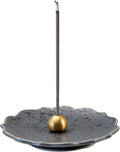 Asayu Japan Incense Holder - Matte Gray Crystal “Kikyo” Flower Shape - Mino Ware Ceramic Ash Catcher Plate with Brass Holder (Ginnezu Kikyo)