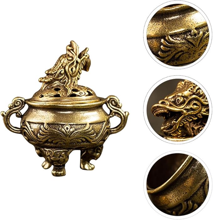 Amosfun Tripod Incense Burner Vintage Brass Incense Holder for Home Decor Meditation Aromatherapy with Stable Three-Legged Design 2.04X1.96X1.96In
