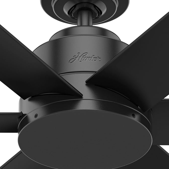 Hunter 44 inch Outdoor or Indoor Ceiling Fan No Light - Black Ceiling Fan without Light, For Patio, Porch, Garage, or Living Room, Standard Mount, 6 Blades, Wall Control - Kennicott 59613, Matte Black | No Light, Standard Mount, Wall Control, 6 Blades,...