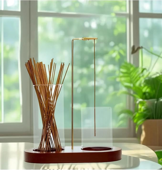 Glass Incense Holder for Sticks, Hang Upside Down Incense Burner with Storage & Ash Catcher, Anti-Ash 2 in 1, Comes with Brush & Greeting Card, Meditation Yoga Home Decor Gift (Light Base)