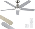52 Inch Ceiling Fan with Light and Remote Cortrol, Brushed Nickel | 6-Speed Quiet Reversible DC Motor, 3CCT Dimmable 24W LED Light, 5 Wood Blades,Used for Bedroom, Living Room, Covered Patio