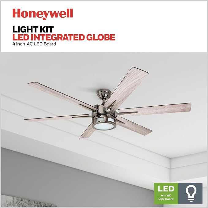 Honeywell Ceiling Fans with Lights, Kaliza LED Indoor Fan w/ 6 Blades, 56 Inch, Gun Metal - Smart Remote-Controlled Fan with Quiet Motor for Home and Bedroom