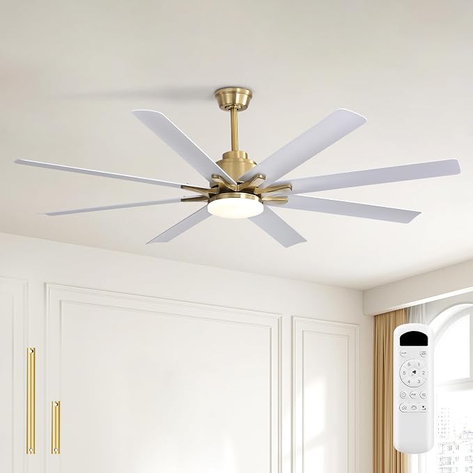Sofucor Ceiling Fans with Lights, 52 Inch Indoor/Outdoor Ceiling Fan with Light Remote Control, Reversible DC Motor, 3CCT, 8 Blade Modern White Ceiling Fans for Bedroom, Living Room, Patio, Farmhouse