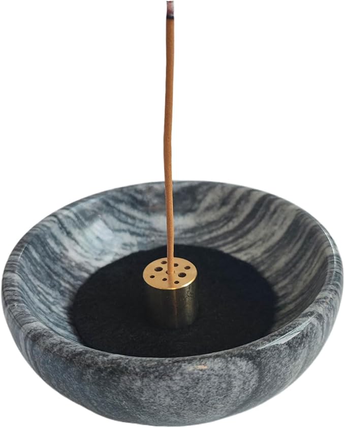 Natural Stone Incense Holder 9 Hole Design Ash Catcher Tray for Incense, Palo Santo, White Sage | Durable Marble Home Decor for Zen, Aromatherapy (Gray)
