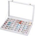 Frebeauty 48 Grid Earring Organizer,Velvet Jewelry Tray with Clear Lid | Drawer Jewelry Organizer for Rings Studs Beads,Adjustable Dividers,Dustproof,Earring Storage,Trinket Box,13.8×9.5Inches