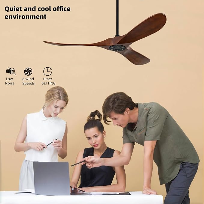 42 Inch Ceiling Fan Unlit, Solid Wood Ceiling Fan Unlit, with Remote Control, Reversible DC Motor, Indoor Bedroom Living Room Office Outdoor Patio Ceiling Fan