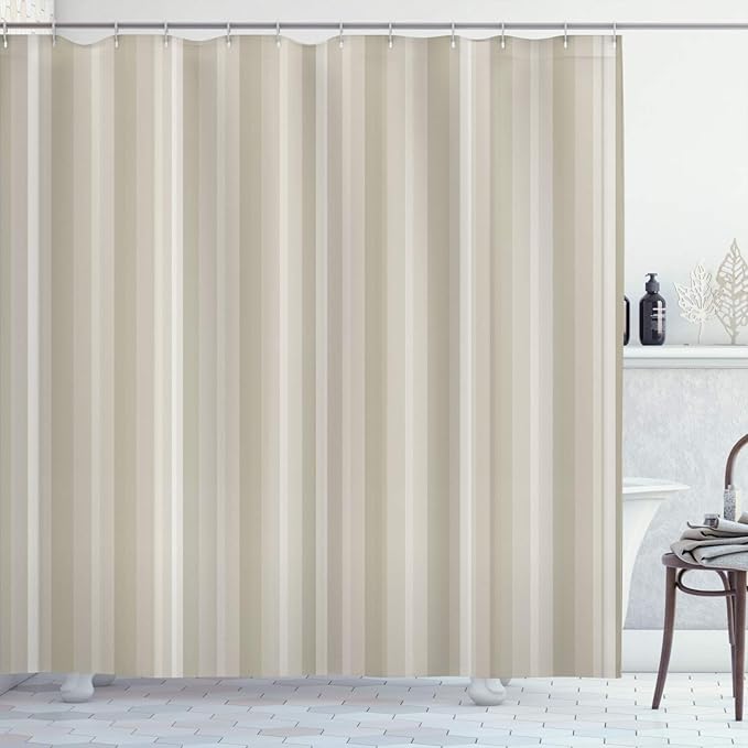 Ambesonne Stripes Shower Curtain, Abstract Ocean Inspired Palette Lines Geometrical Image Illustration, Cloth Fabric Bathroom Decor Set with Hooks, 84" Long Extra, Pale Yellow