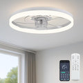 FSZDORJ 20'' Ceiling Fan with Light and Remote, Low Profile Ceiling Fan with Light, Dimmable Flush Mount Ceiling Fan Light, 6 Speeds Fan, App&Remote Control, Fandelier Quiet Fan for Bedroom F115 Black