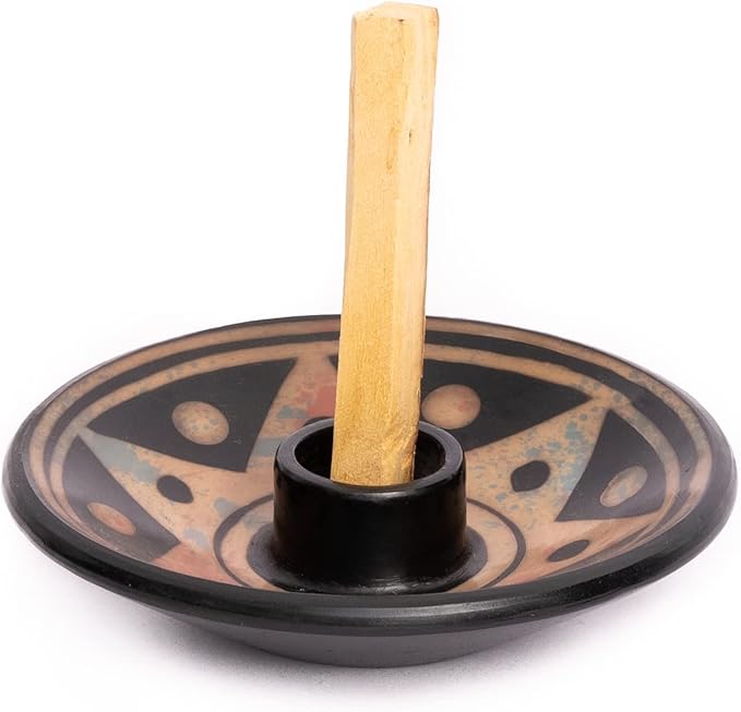 Palo Santo Holder with 5 Sticks - Luna Sundara Handmade Ceramic Incense Burner - Apricot Chulucanas Pottery from Peru - Smudge Bowl for Sage - Aromatherapy Gift Set