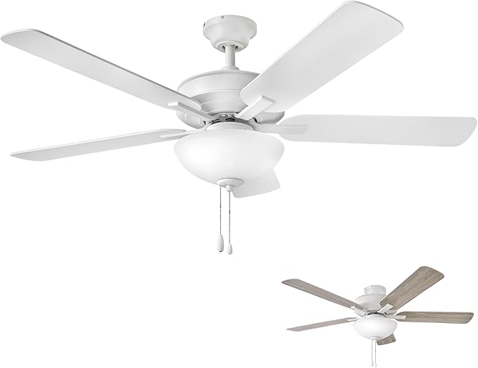 Hinkley Metro 52" LED Indoor Dual Mount Ceiling Fan with Light, Traditional Style, Reversible Wooden Fan Blades, Chalk White and Weathered Wood, Remote Sold Separately