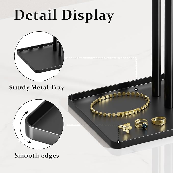 pickpiff Black Jewelry Organizer: 14.5" Sturdy Stand for 80 Pcs Jewelry