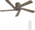 WINGBO 54 Inch Flush Mount DC Ceiling Fan without Lights, 5 Reversible Carved Wood Blades, 6-Speed Noiseless DC Motor, Hugger Ceiling Fan No Lights in Graphite Finish with Gray Blades, ETL Listed