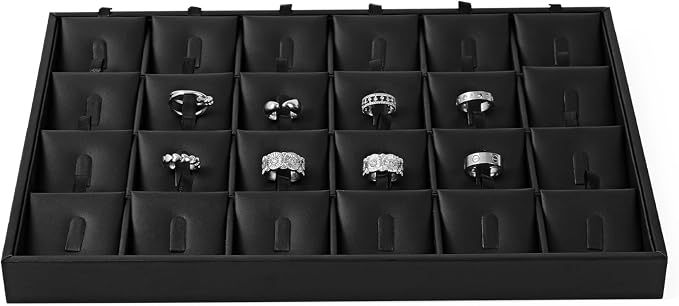 Oirlv Leather Ring Display Tray Black | Cushioned Holders Protect Rings, Perfect for Collection Display