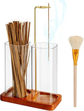 2-in-1 Incense Holder for Sticks with Dual Tall Glass Jars, Incense Burner with Glass Ash Catcher & Storage for Meditation Yoga Spa Room Home Decor