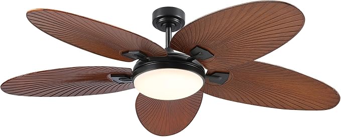 62" Large Brown Tropical Style Palm Leaf Ceiling Fans with Lights & Remote | Super Large Airflow with 6 Wind Speeds,Reversible,3 LED Light Colors,50W Quiet DC Motor,4H Timer,Suits for Living Room Patio
