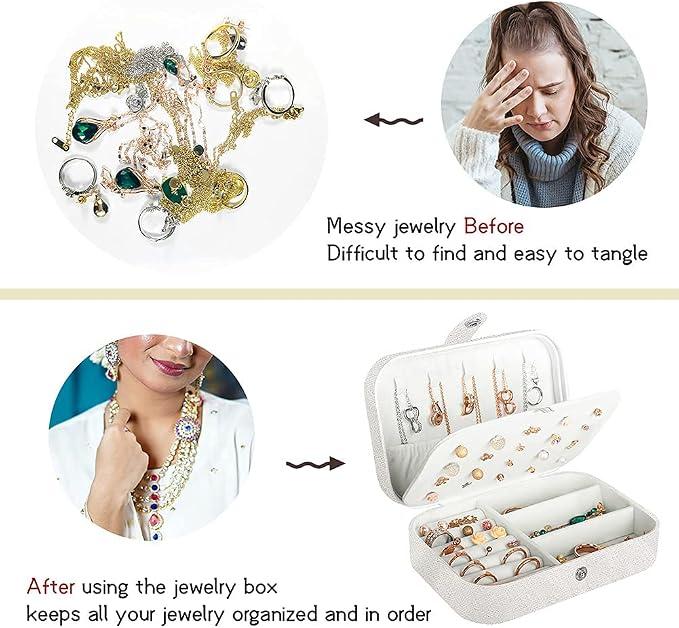 Hatori Travel Jewelry Box, PU Leather Small Jewelry Organizer for Women Girls, Double Layer Portable Mini Travel Case Display Storage Holder Boxes for Stud Earrings, Rings (Glitter White)