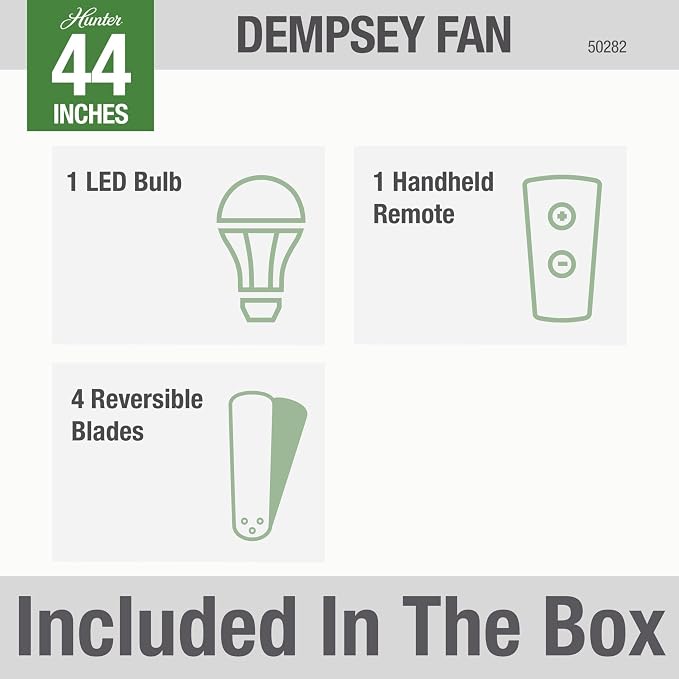 Hunter 44 inch Indoor Ceiling Fan with LED Light and Remote Control - Modern Ceiling Fan, Low Profile Mount, 4 Blades, For Bedroom, Living Room, or Kitchen, Quiet - Dempsey 50282, Brushed Nickel | with LED Light and Remote Control, Low Profile Mount, 4...