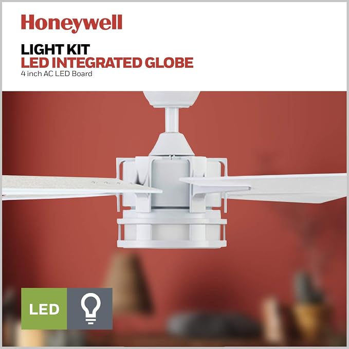 Honeywell Ceiling Fans Kaliza Modern 56 Inch Ceiling Fan with Light, Remote Control Fan, LED Indoor Fan with 6 Blades, Gray Wash and White Blade Finish Options, White (51477-01)
