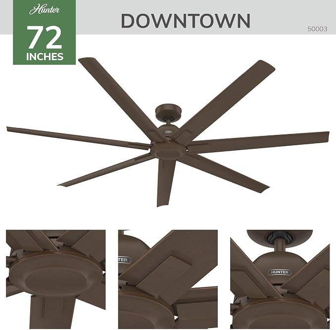 Hunter Downtown Indoor/Outdoor Ceiling Fan, Wall Control (Matte Bronze, 72 inch)