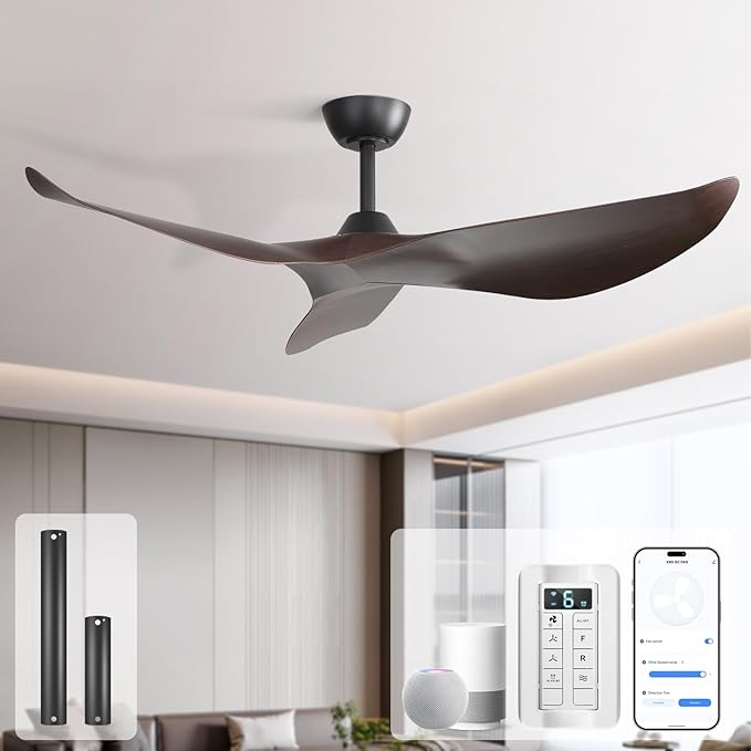 Sofucor 38 Inch Smart Ceiling Fan No Light, Modern Ceiling Fan with Remote Control, Quiet Reversible DC Motor, 6-Speed Noiseless Indoor Ceiling Fan for Bedroom Living Room Covered Patio Porch