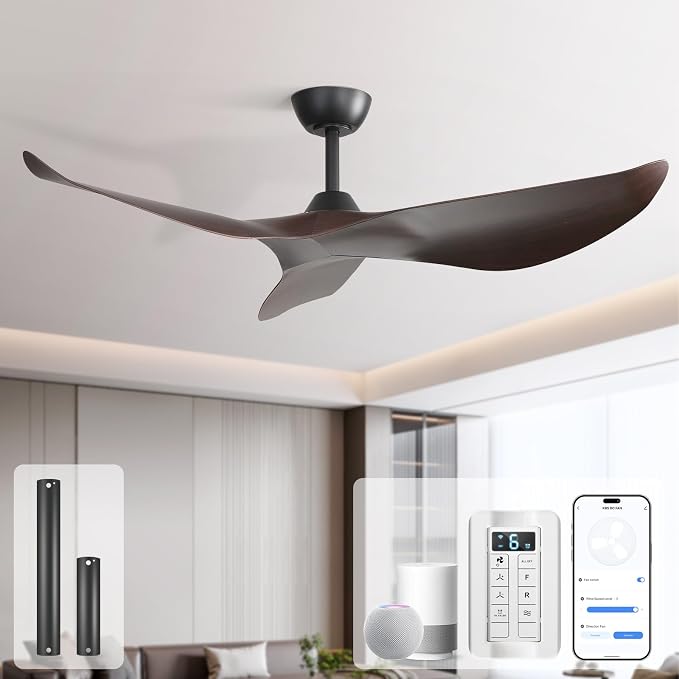 Sofucor 52 Inch Smart Ceiling Fan No Light, Modern Ceiling Fan with Remote Control, Reversible DC Motor, 6-Speed Noiseless Indoor Ceiling Fan for Bedroom Living Room Covered Patio Porch