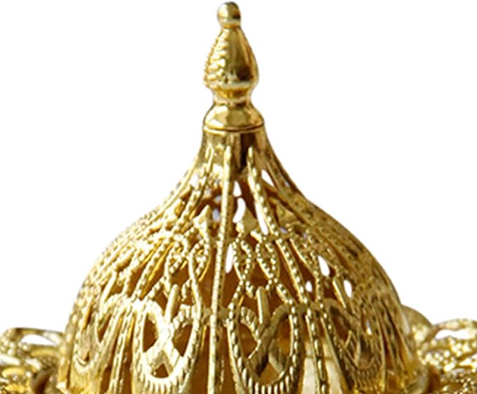 Topyond Arabic Incense Burner, Golden Metal Incense Holder, Vintage Backflow Incense Holders, Exquisite Lotus Flower Design, for Worship and Home Decor