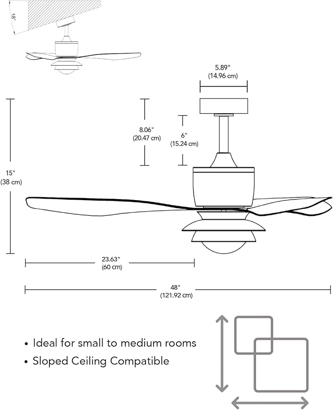 Globe Electric 27106 48" Ceiling Fan with LED Light, Remote Control, WhisperQuiet DC Motor, 6 Speeds, Black with Brass Accents, Reversable Airflow, Ceiling Fans with Lights, Ceiling Lighting