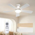 Passky Ceiling Fans with Lights, 42 inch Flush Mount Ceiling fan with Remote Control, Low Profile Ceiling Fan for Bedroom, Farmhouse, Reversible, 3CCT, Dimmable, Noiseless DC Motor, White