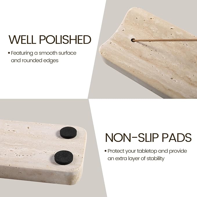 Koville Marble Incense Holder, Incense Holder for Sticks, Incense Sticks Holder Ash Catcher for Meditation Yoga SPA, Natural Stone Incense Burner, Home Table Decor (Travertine)