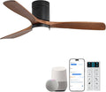 Sofucor 52 Inch Smart Ceiling Fans with Lights-Flush Mount Low Profile Modern Outdoor Solid Wood Ceiling Fans with Alexa/Google Assistant/APP/Remote Control for Bedroom/Farmhouse/Patio, Brown Black