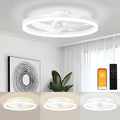 VOLISUN Low Profile Ceiling Fans with Light and Remote, No Assembly, 19.7in Bladeless Ceiling Fan with Lights,3000K-6500K Dimmable Flush Mount LED Fan Light,White Fandelier Ceiling Fans for Bedroom