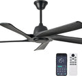 52“ DC Ceiling Fan No Light, 5 Solid Wood Fan Blades, Remote and APP Control, 6-speed Reversible, Quiet Ceiling Fan without Lights for Bedroom, Living Room, Office, Black