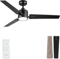 48 Inch Ceiling Fans with Lights Remote for Bedroom Living Room Kitchen Office, Indoor or Covered Outdoor, 3CCT Dimmable, Noiseless, 3 Blades, 6 Speed Reversible Quiet DC Motor, Black/Wood Grain