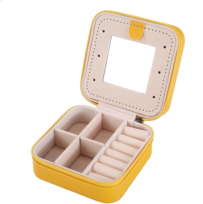 KElofoN Travel jewelry case Travel jewelry box Travel Jewelry Organizer Small Jewelry Organizer Box Gift for Girls Women with Mirror (Yellow)