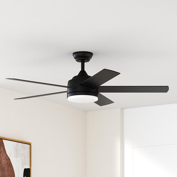 YUHAO 52 Inch Black Ceiling Fan with Light and Remote Control.Noiseless,Dimmable,3CCT,6 Speeds Reversible, DC Ceiling Fans for Indoor or Covered Outdoor Use.ETL Listed
