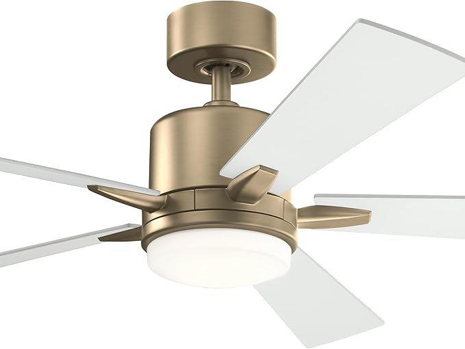 Kichler Lucian Elite 52 in Indoor Ceiling Fan with LED Light, 5 Blade Modern Champagne Bronze Fan with Matte White Blades for Bedroom, Living Room, Office, 330000CPZ