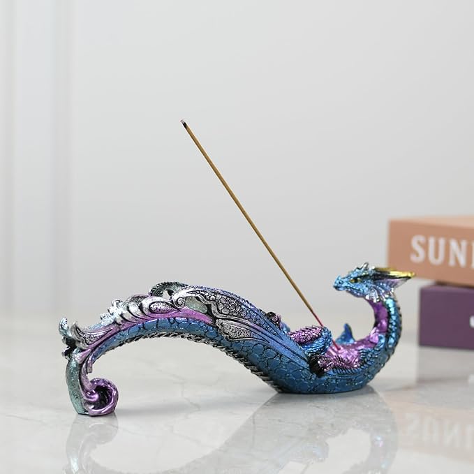Dragon Statue Incense Burner, Incense Holder for Sticks, Incense Stick Holder, Incense Stick Stand for Home Decor (Blue Dragon)